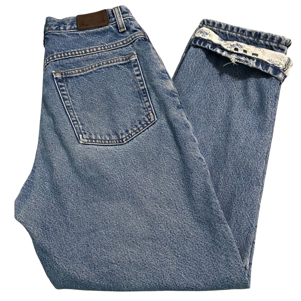 LL Bean Double L Relaxed Fit Jeans‎ Womens 10 Reg Blue Floral Cuff High Rise